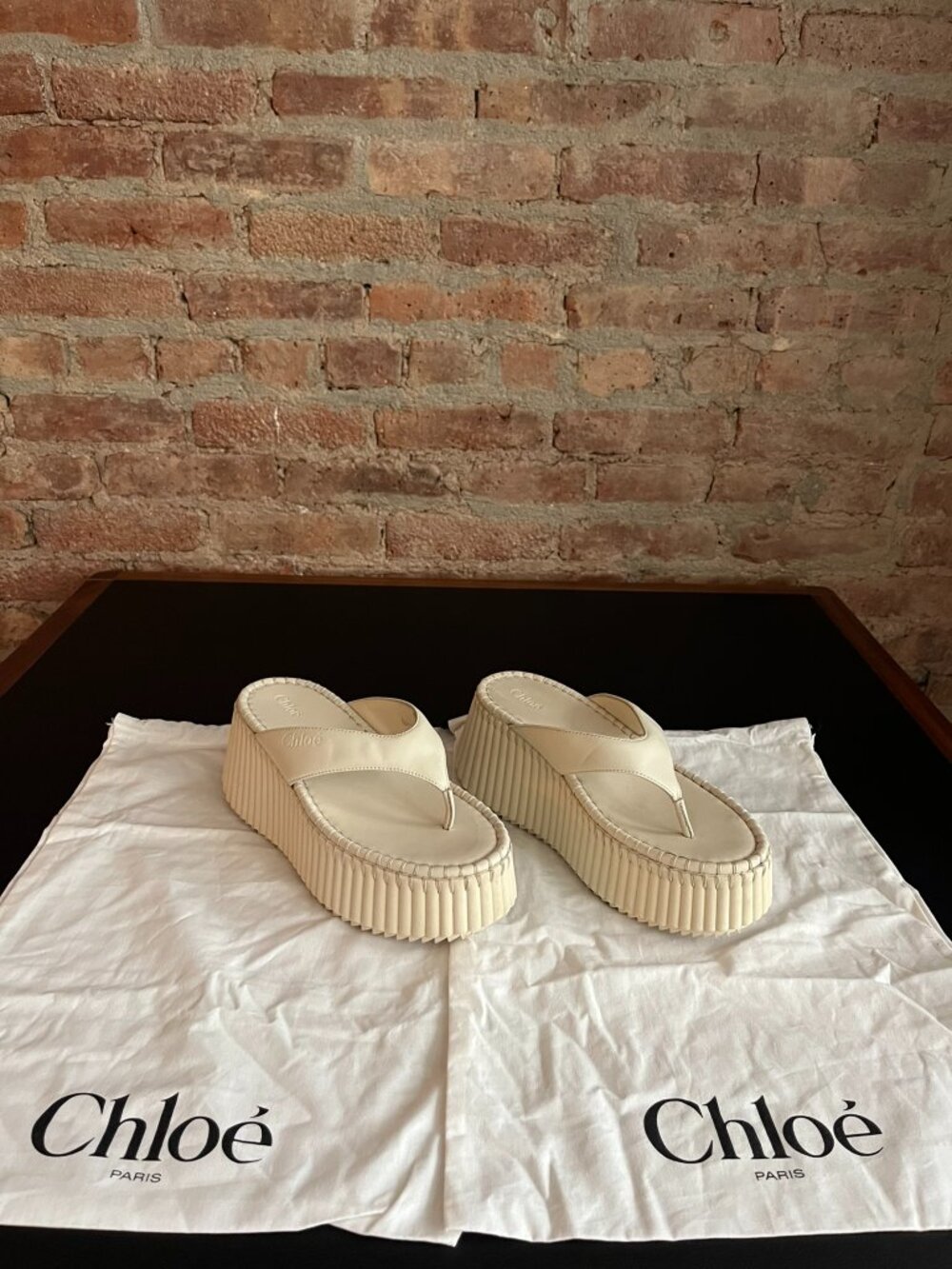 Chloé Nama Leather Platform Flip Flops - Cream - Size 38 - With Dust Bags